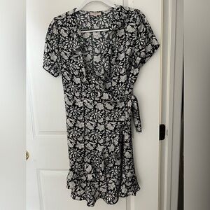 Floral Wrap Dress - Black and White